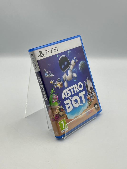 PlayStation 5 game case for 'Astro Bot' on a gray background
