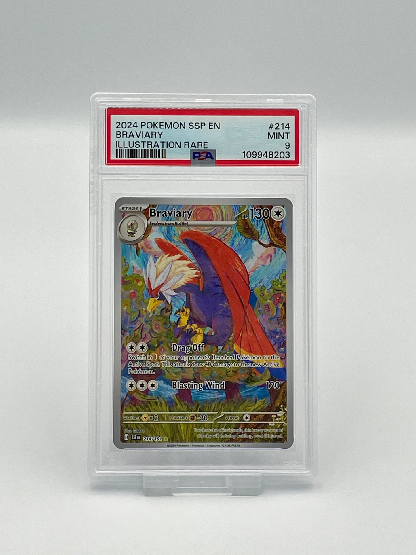 Braviary #214 Illustration Rare – Surging Sparks – PSA 9
