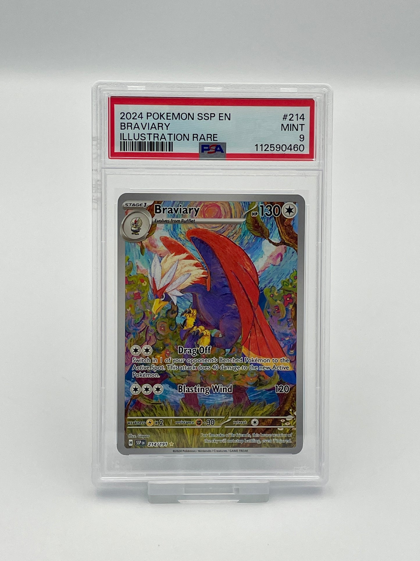 Braviary #214 Illustration Rare - Surging Sparks - PSA 9