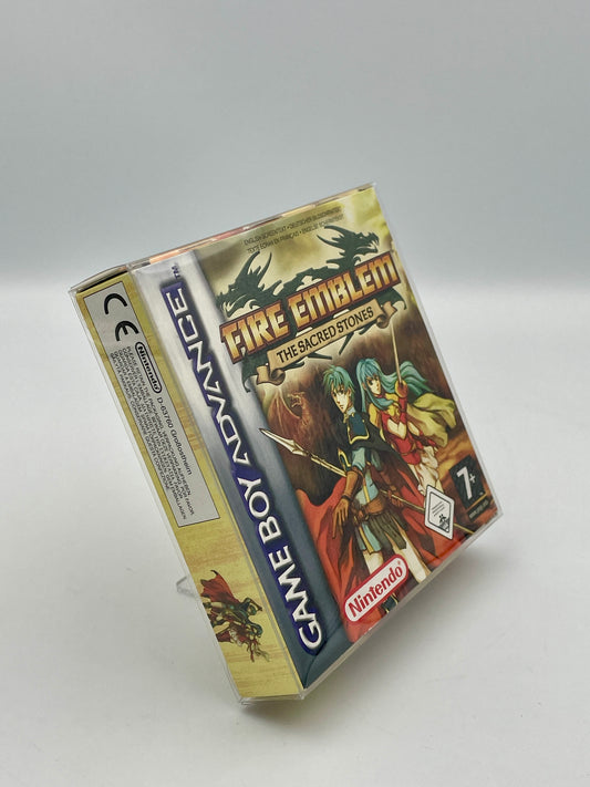 Game Boy Advance game cartridge for 'Fire Emblem: The Sacred Stones' on a white background