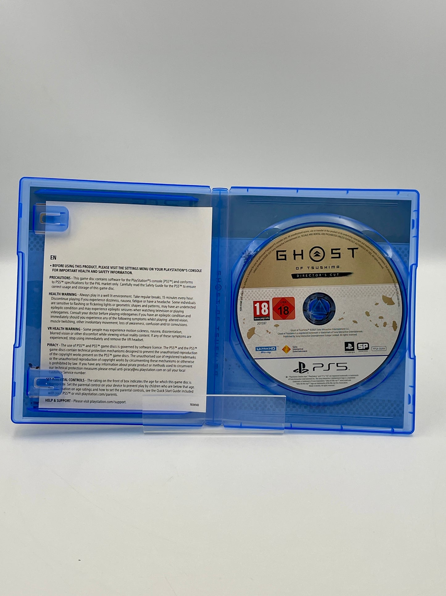 PlayStation 5 game disc in a blue case on a white background