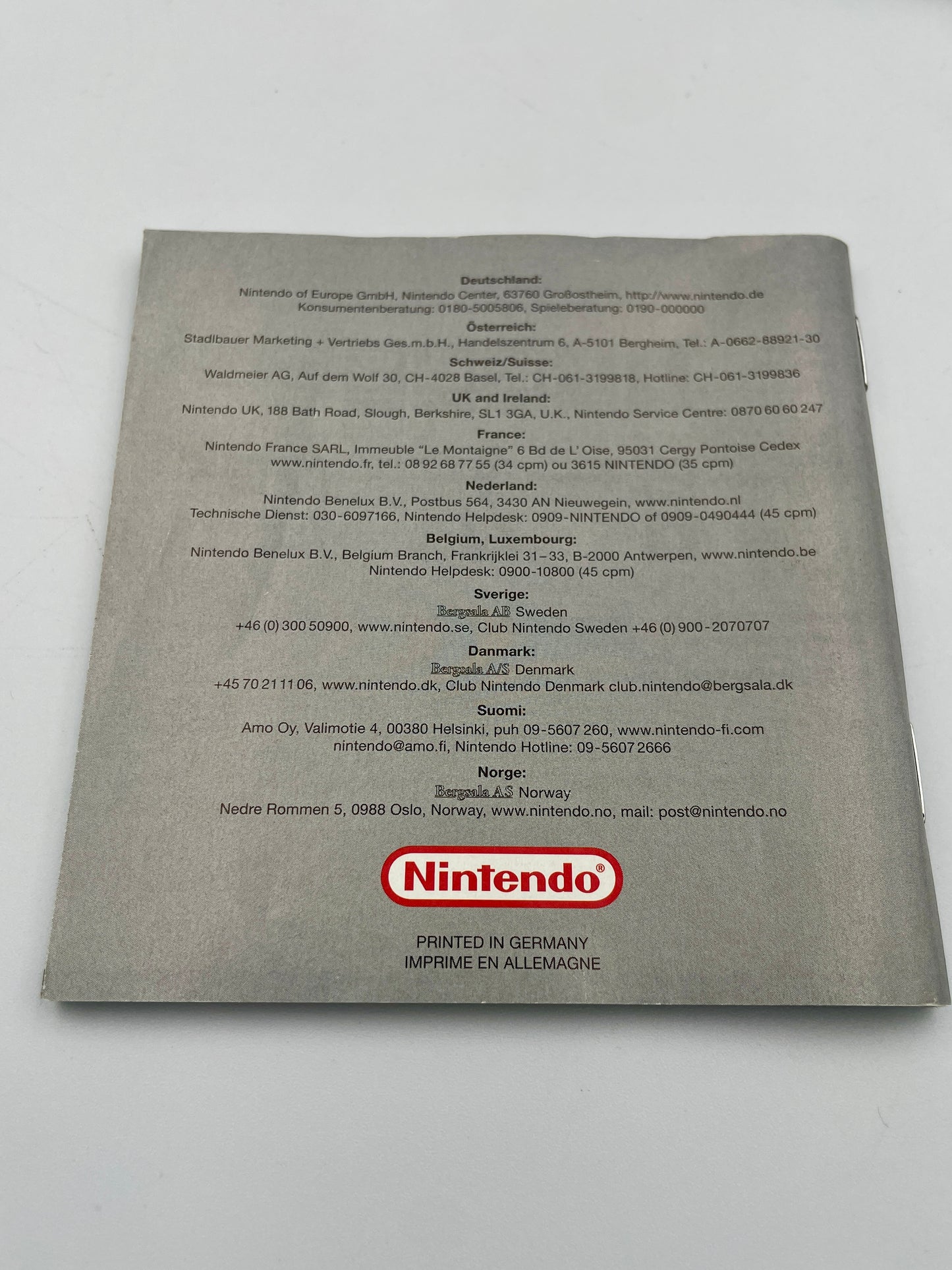 Back of a Nintendo product packaging with text and logo