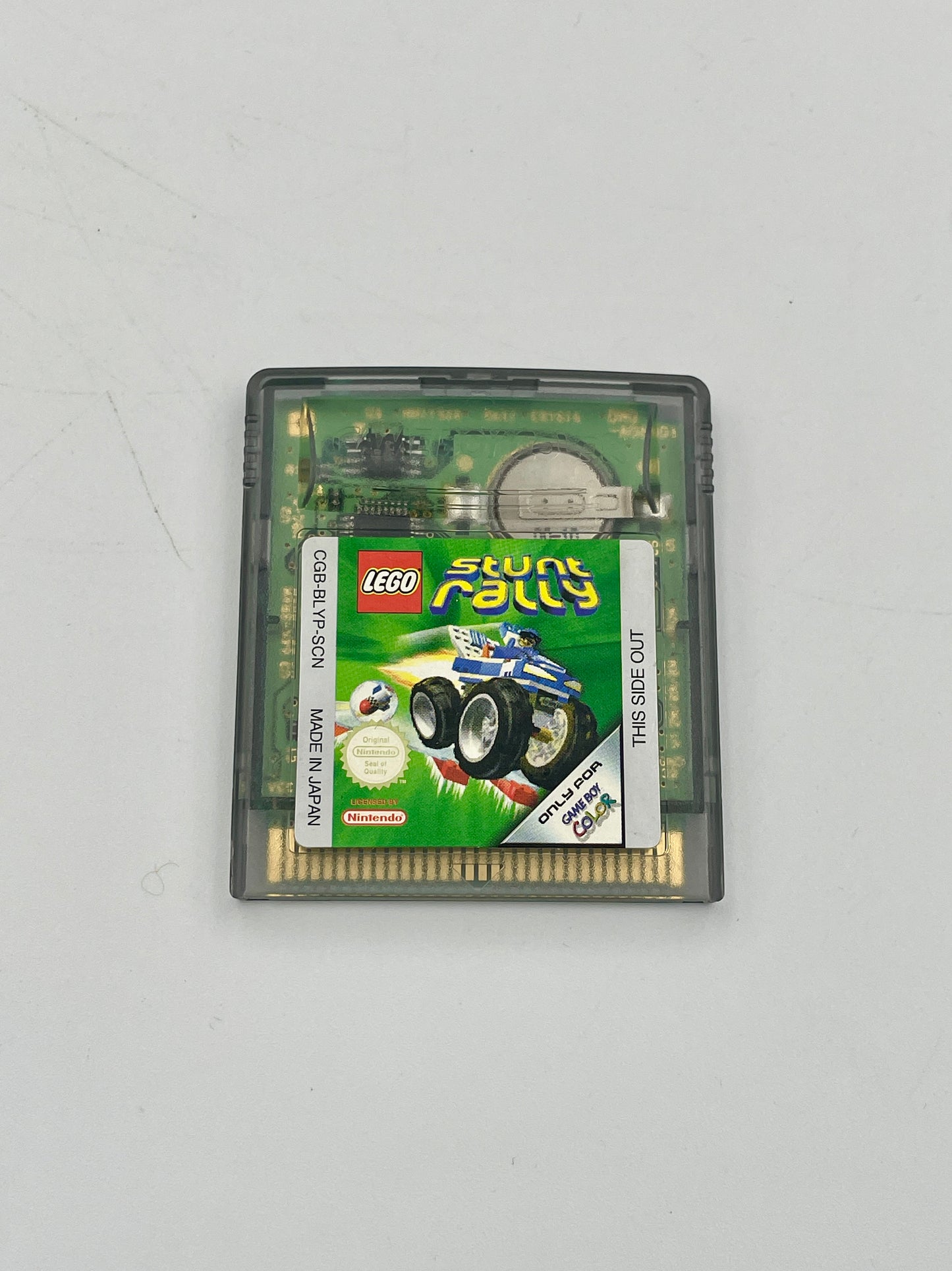 Game cartridge for LEGO Rally on a light gray background