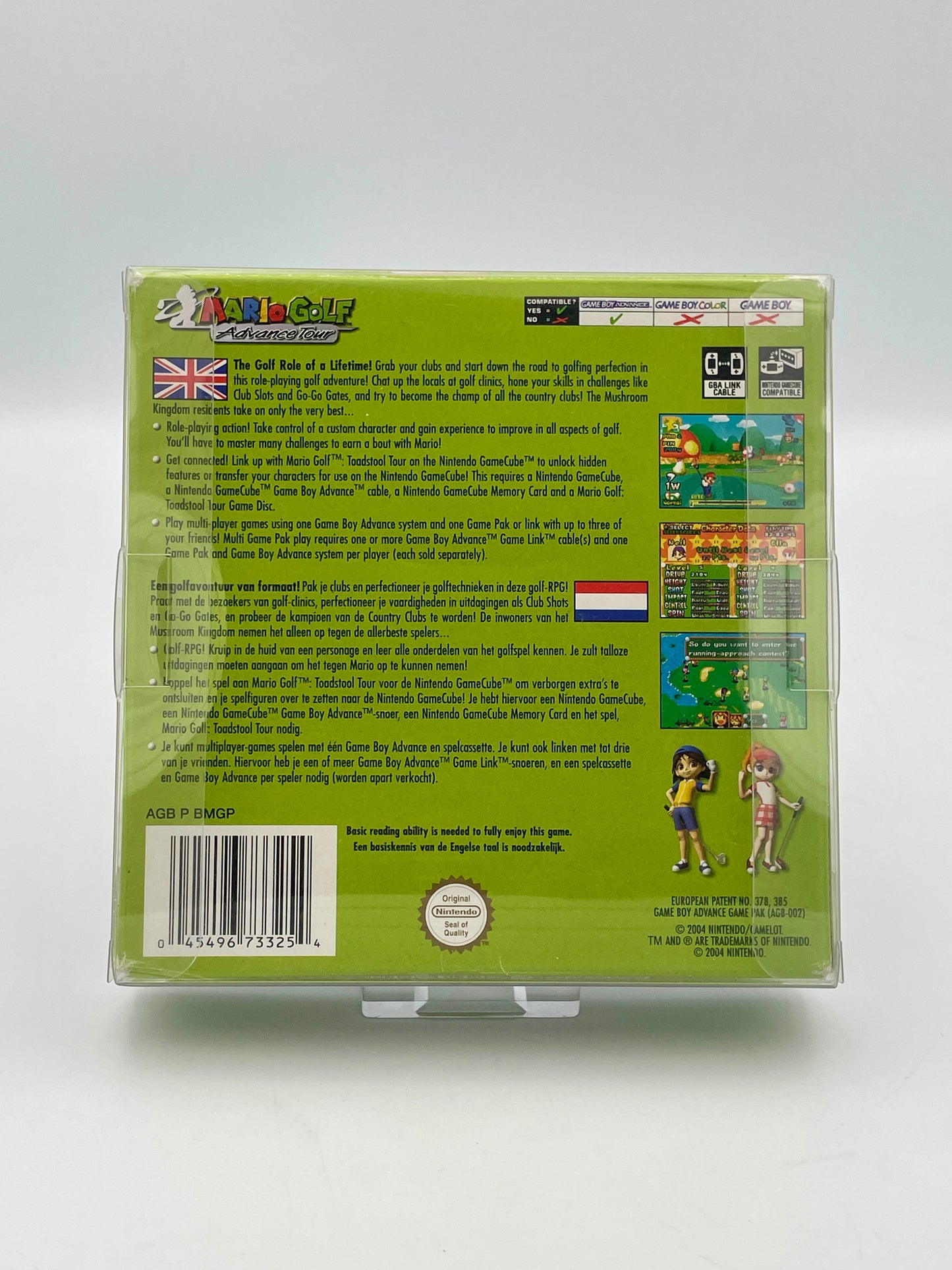 Game case with text and graphics on a white background