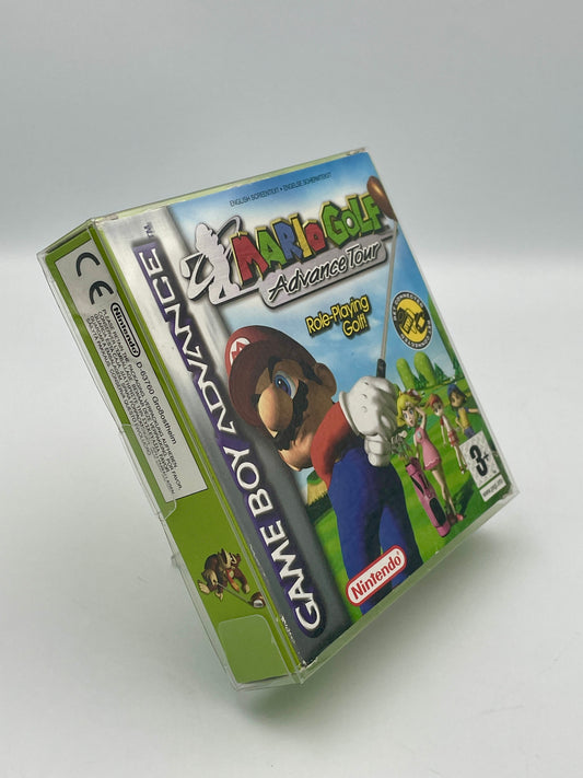 Game Boy Advance game cartridge with Mario Golf branding on a white background