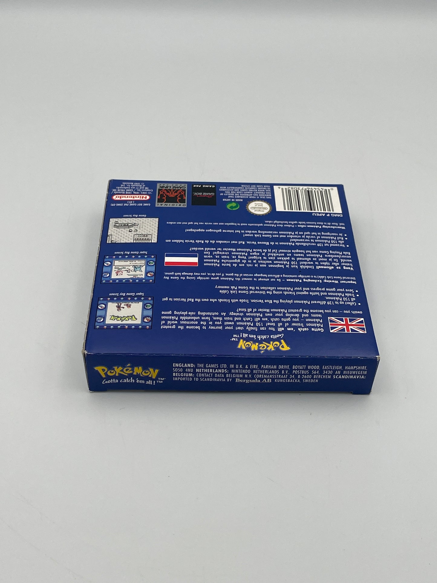 Blue box with text and branding on a gray background