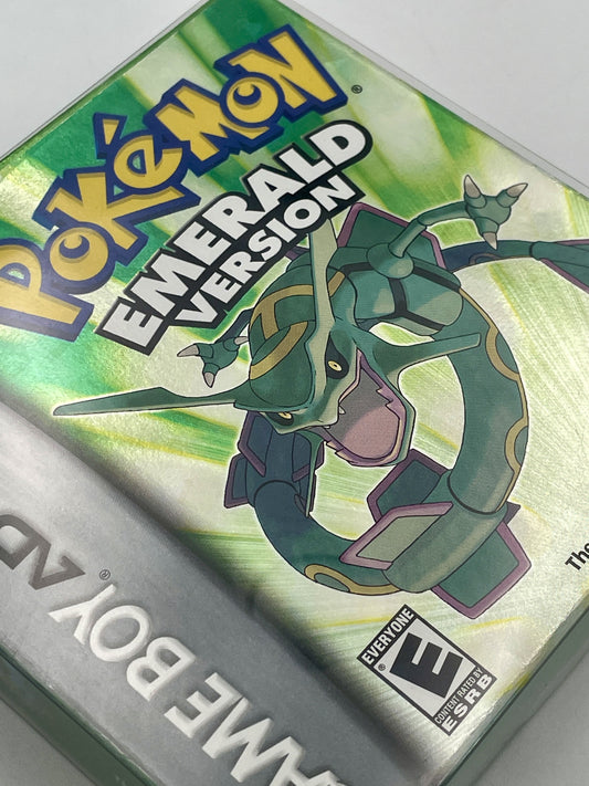 Pokémon Emerald Version game case with a Pokémon character on a white background