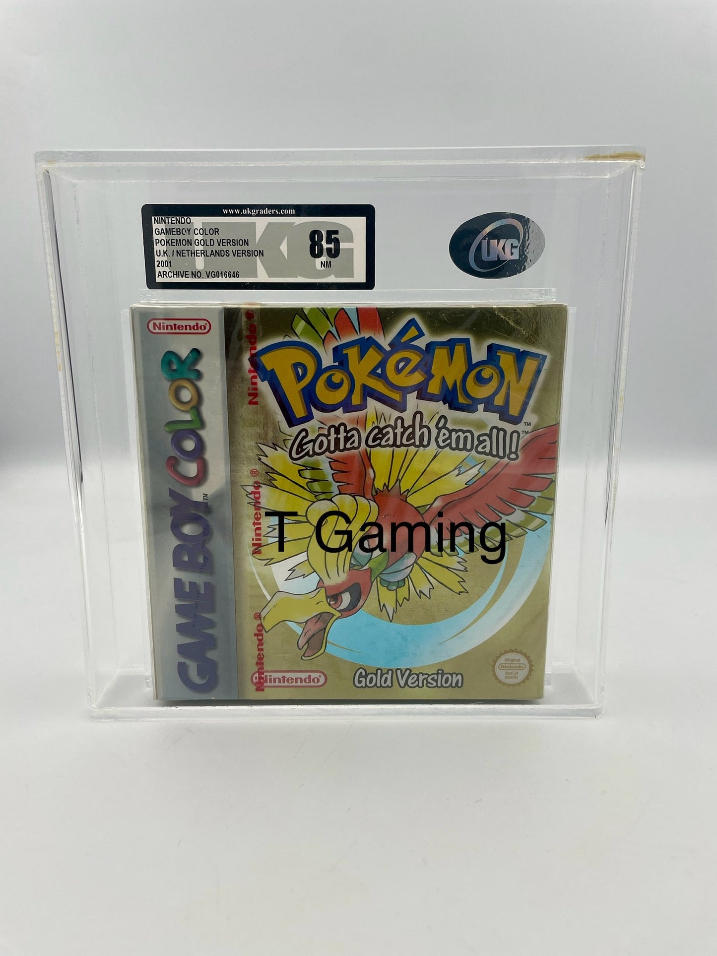Pokémon Gold Version Game Boy Color game case with a grading label on a white background