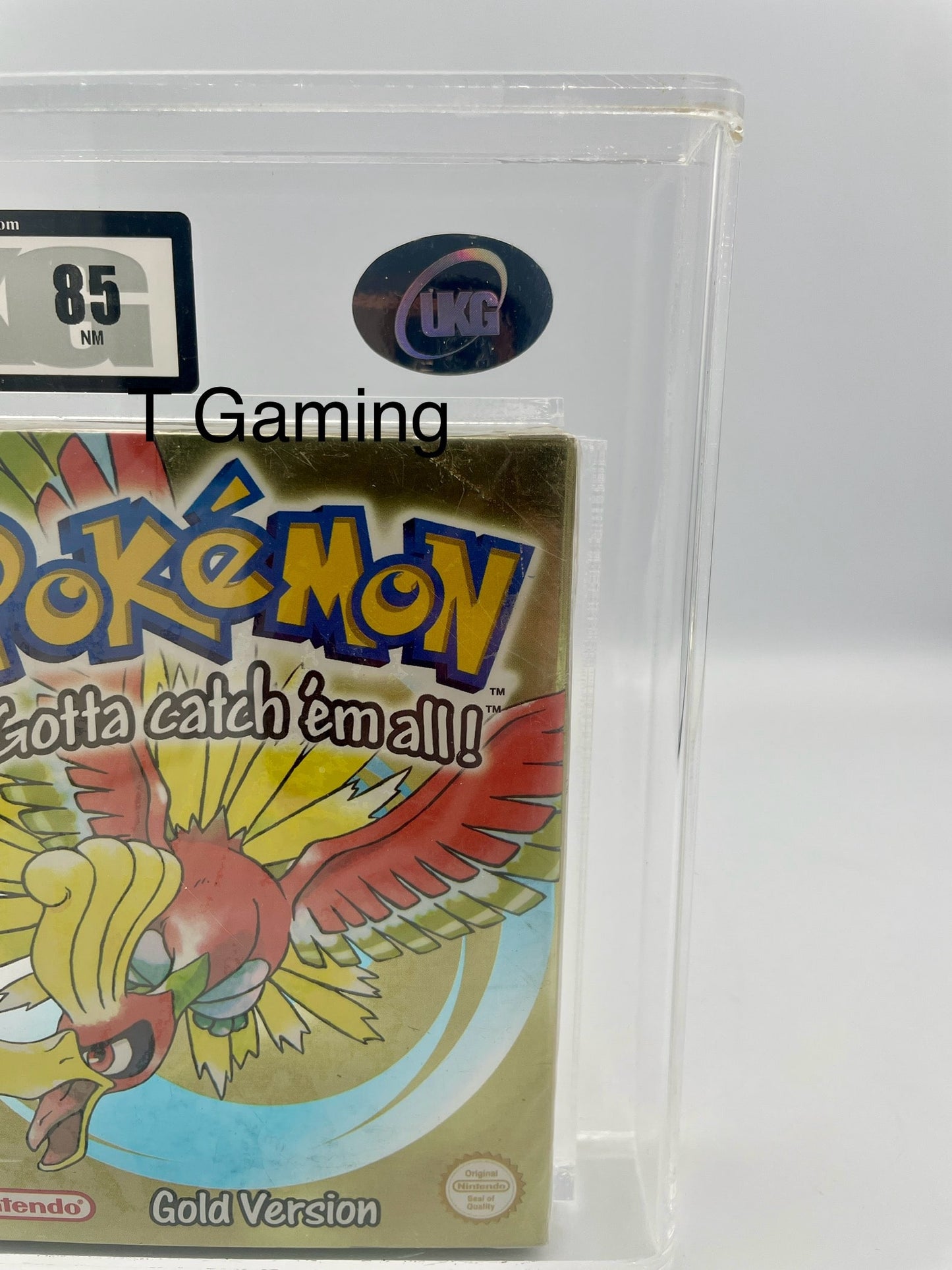 Pokémon Gold Version game case with a grading label on a white background