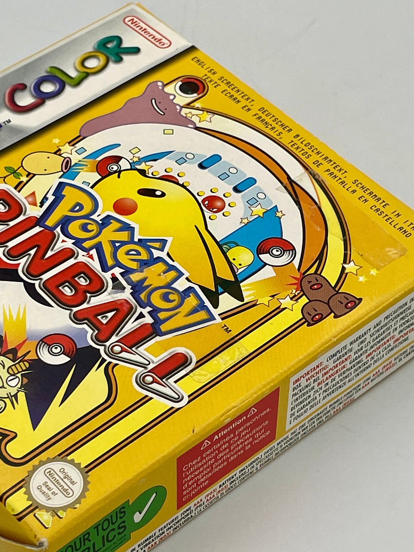 Pokémon Pinball game box with colorful design on a white background