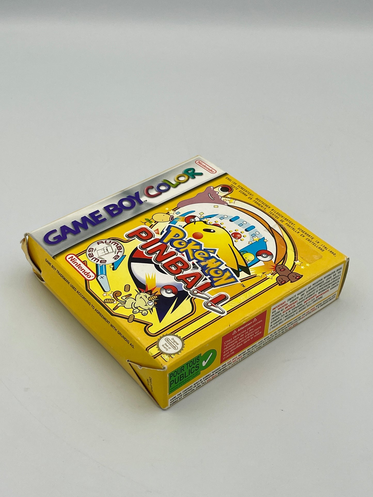 Game Boy Color Pinball game cartridge packaging on a white background