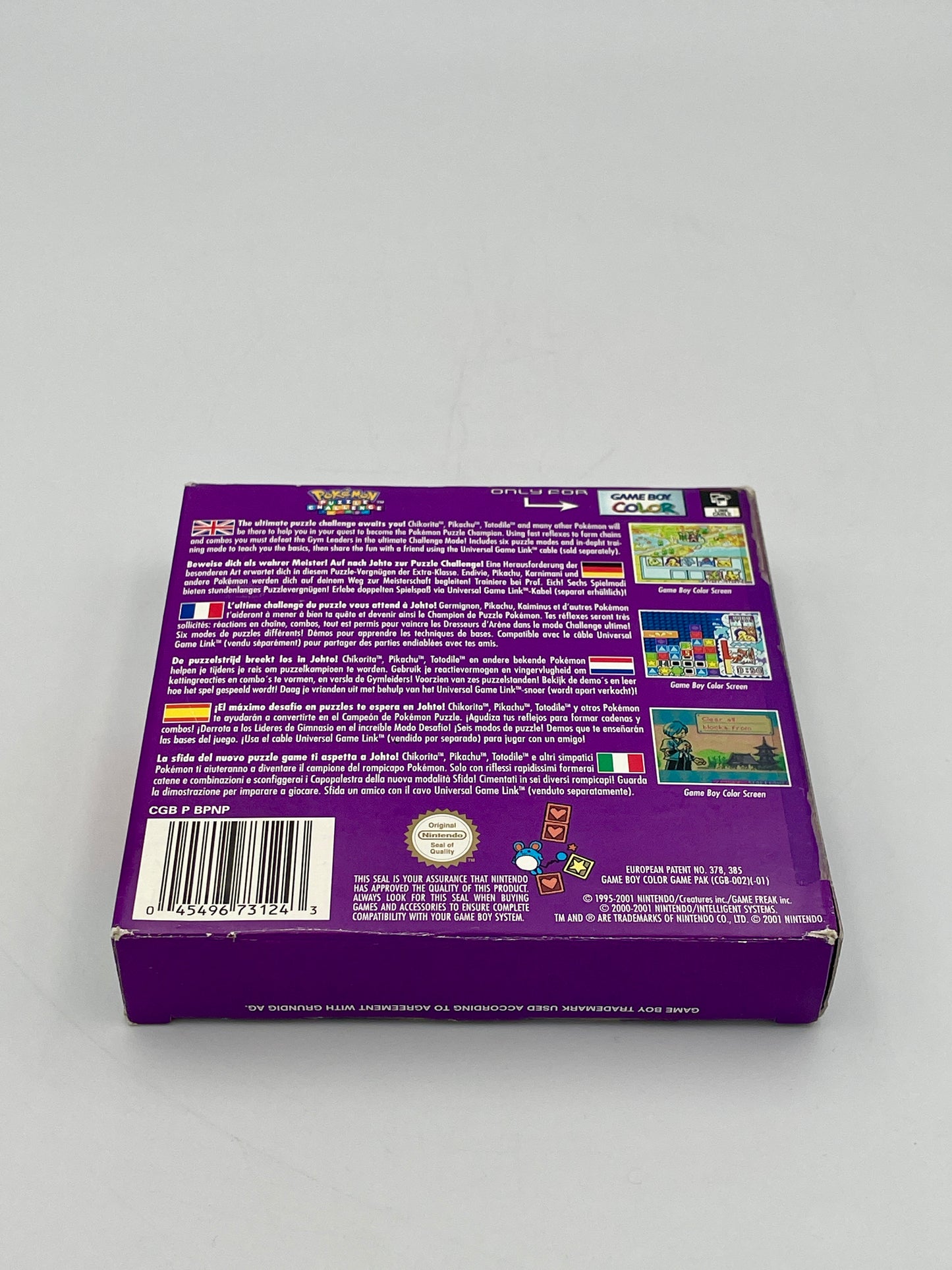 Purple box with text and graphics on a gray background