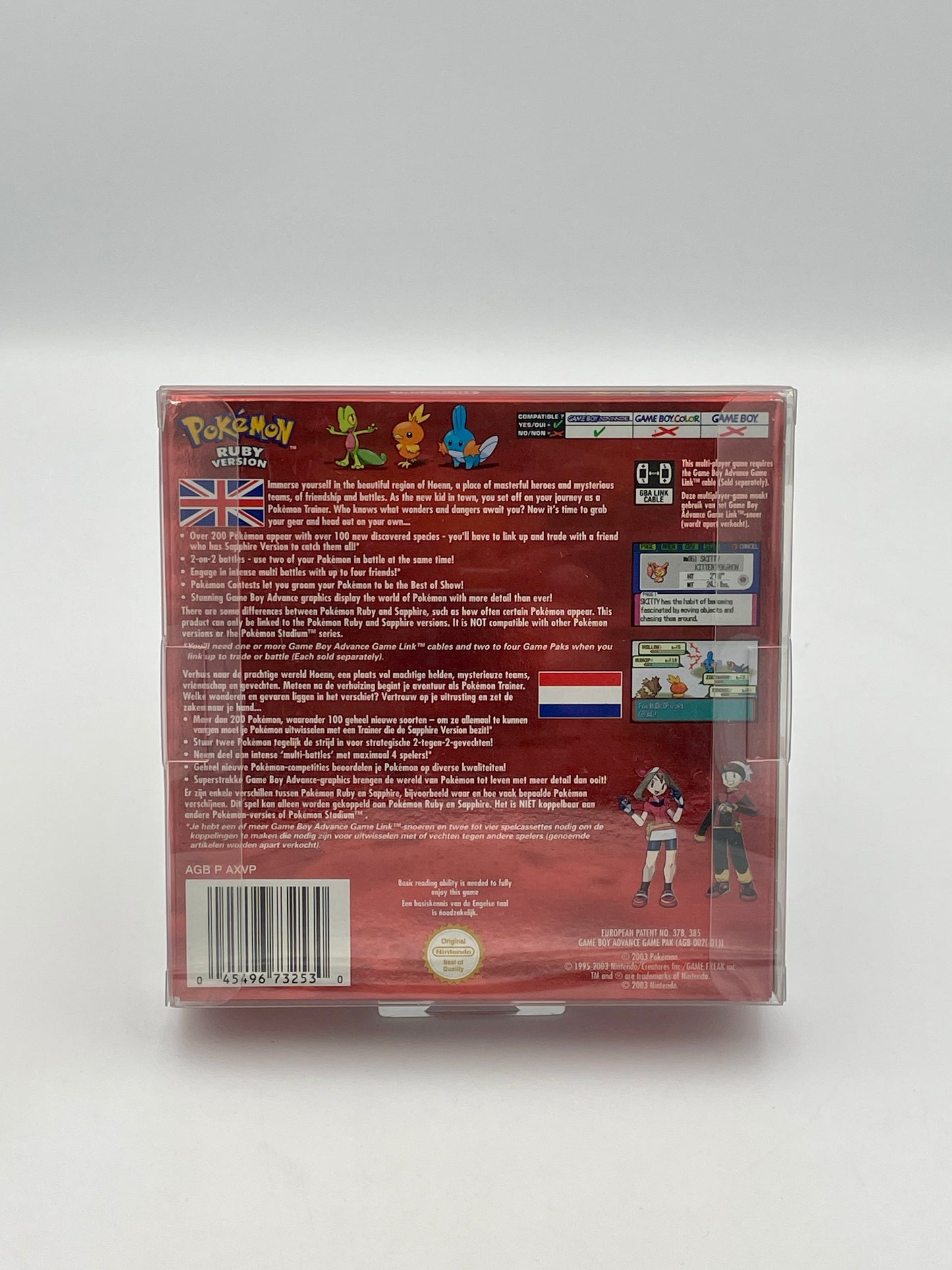 Back view of a Pokémon trading card game packaging with text and graphics.