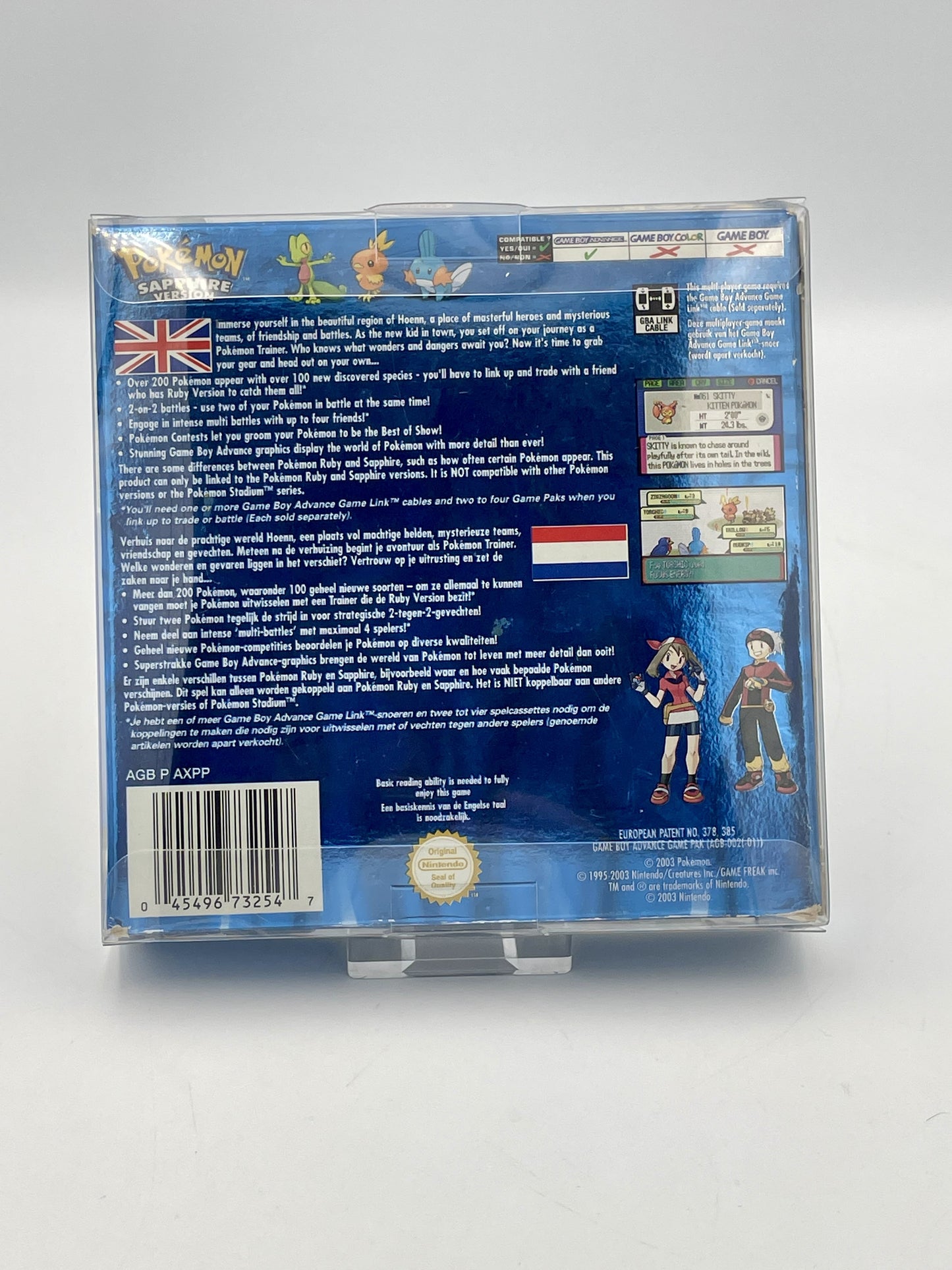 Back view of a Pokémon trading card game packaging with text and graphics.