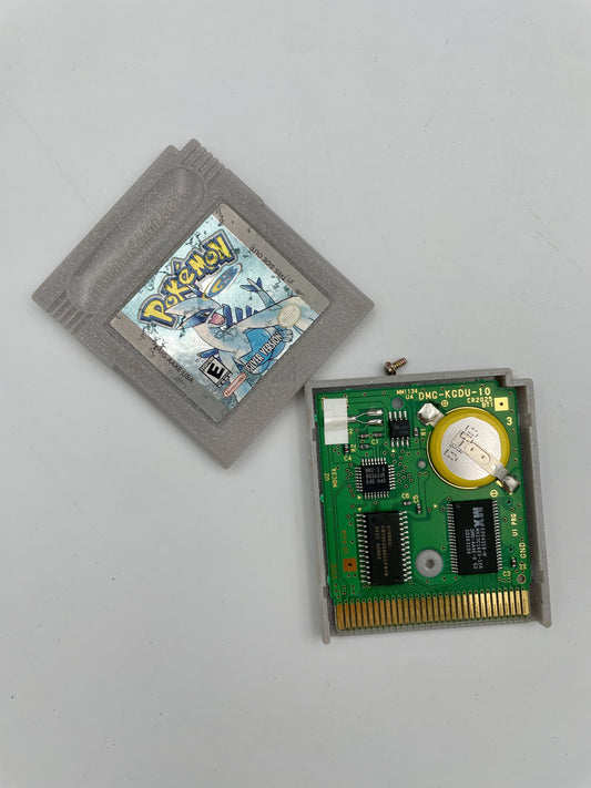 Game cartridge and game card with 'Pokémon' branding on a gray background