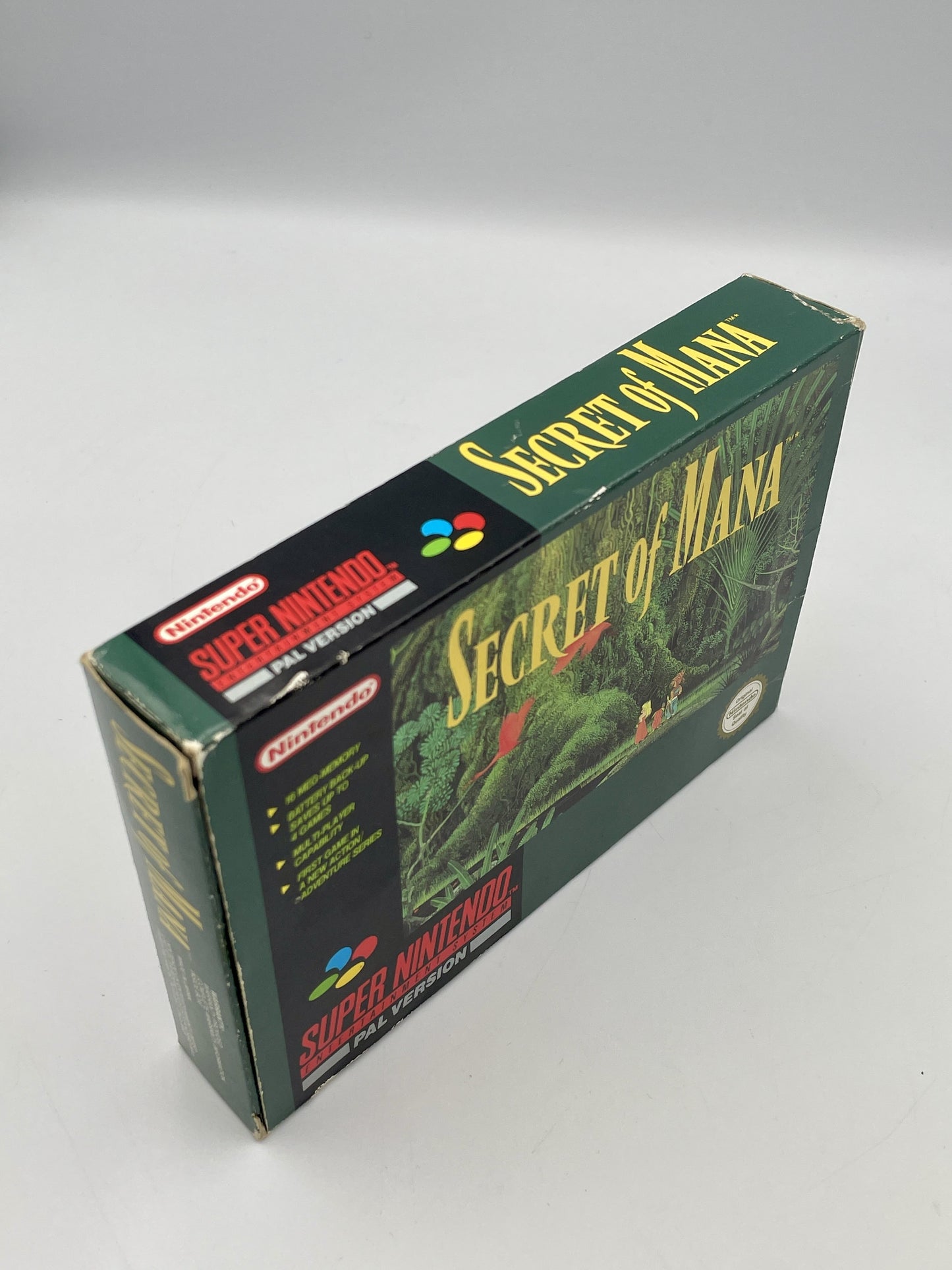 Box of 'Secret of Mana' for Super Nintendo Entertainment System on a white background