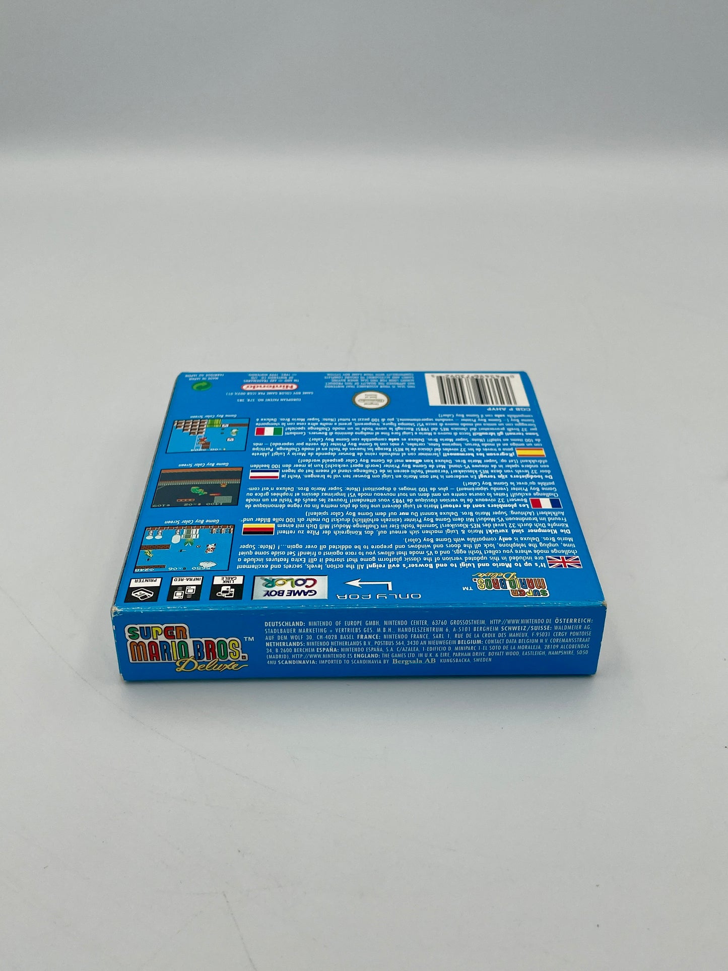 Blue box with text and graphics on a gray background