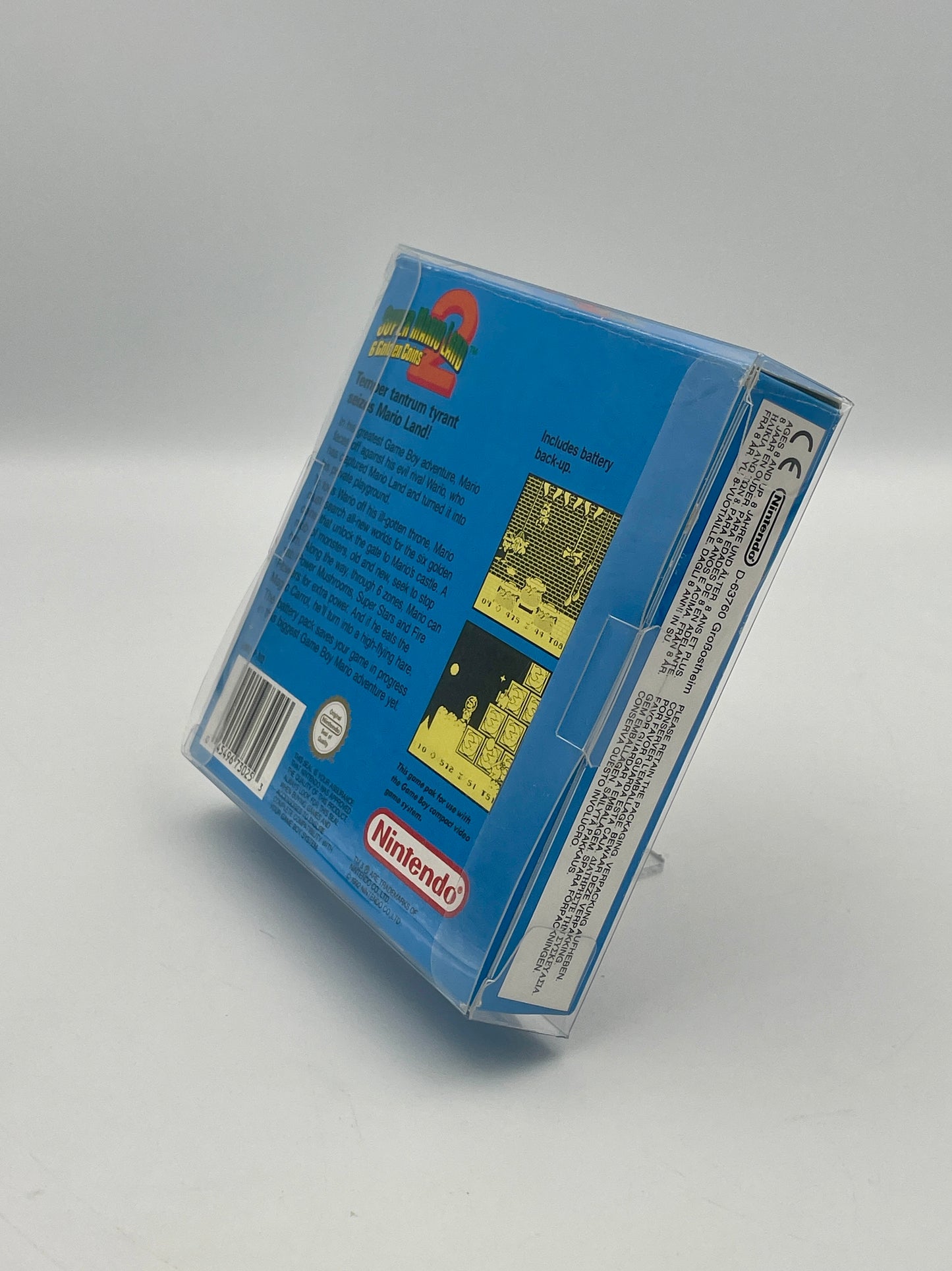 Blue Nintendo game cartridge packaging on a white background
