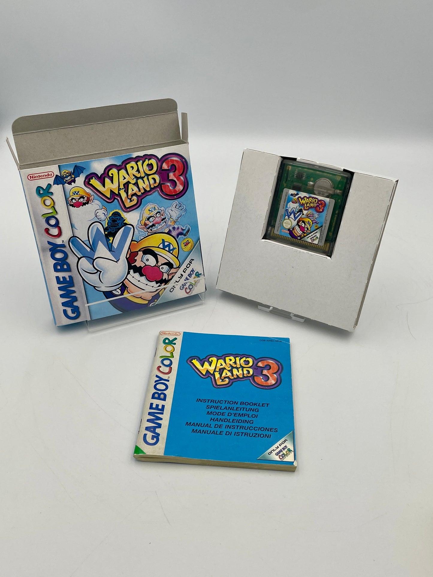 Wario Land 3 Game Boy Color game case and cartridge on a white background