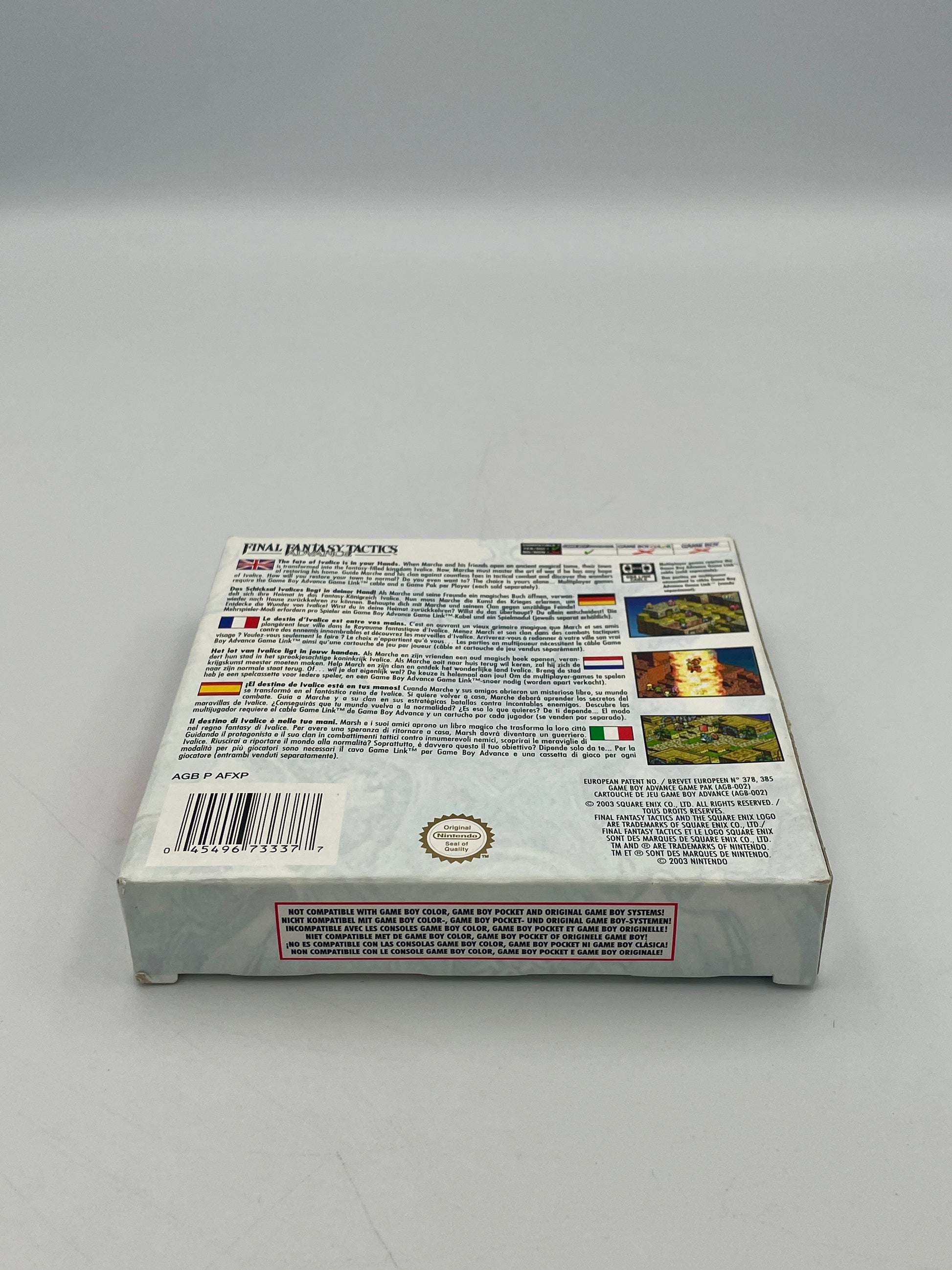 Product packaging with text and images on a gray background
