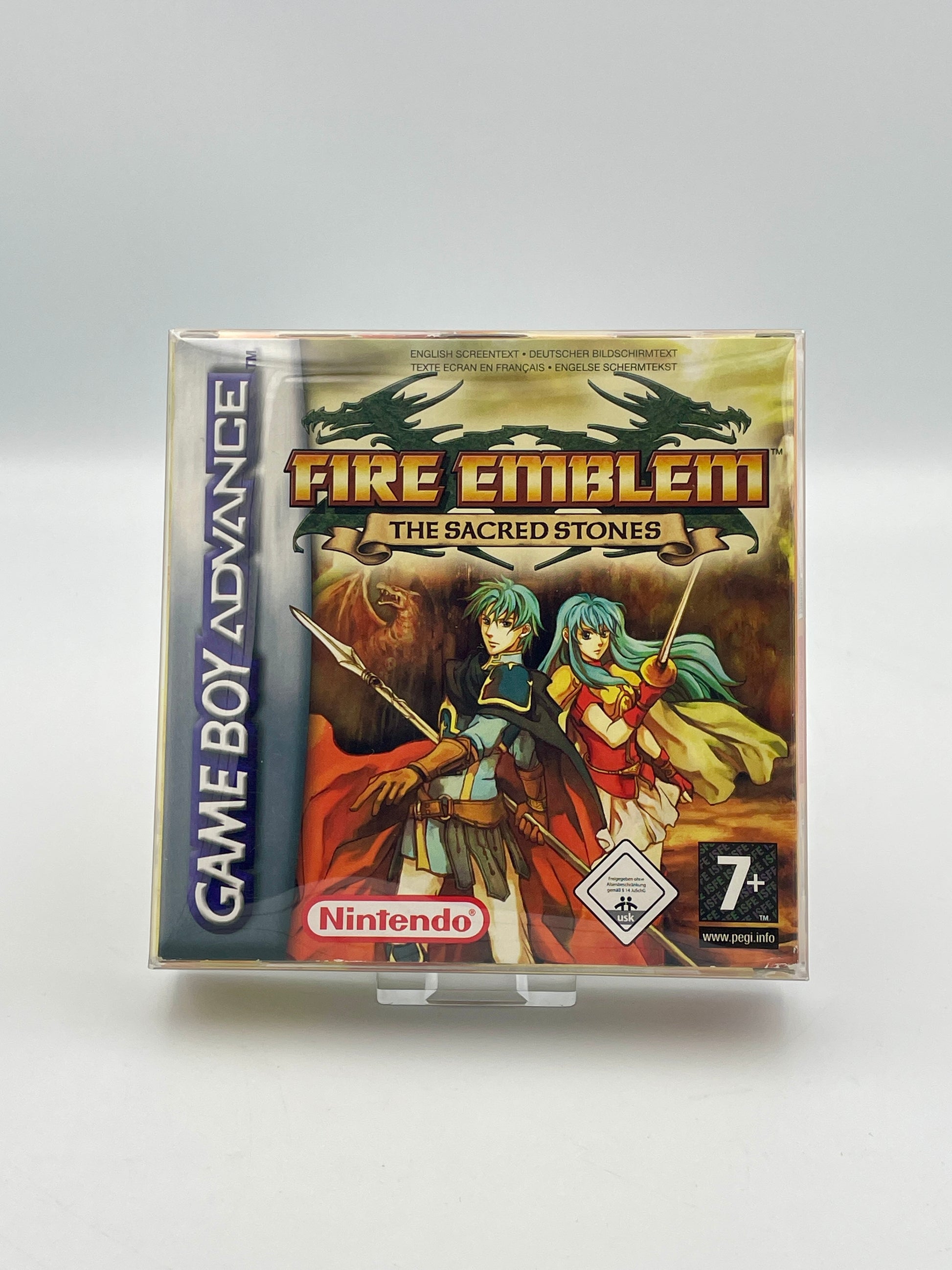 Fire Emblem: The Sacred Stones Game Boy Advance game case on a white background