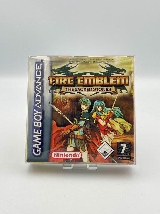 Fire Emblem: The Sacred Stones Game Boy Advance game case on a white background