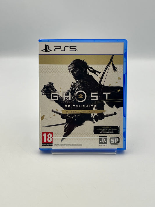 PlayStation 5 game case for 'Ghost of Tsushima' on a white background