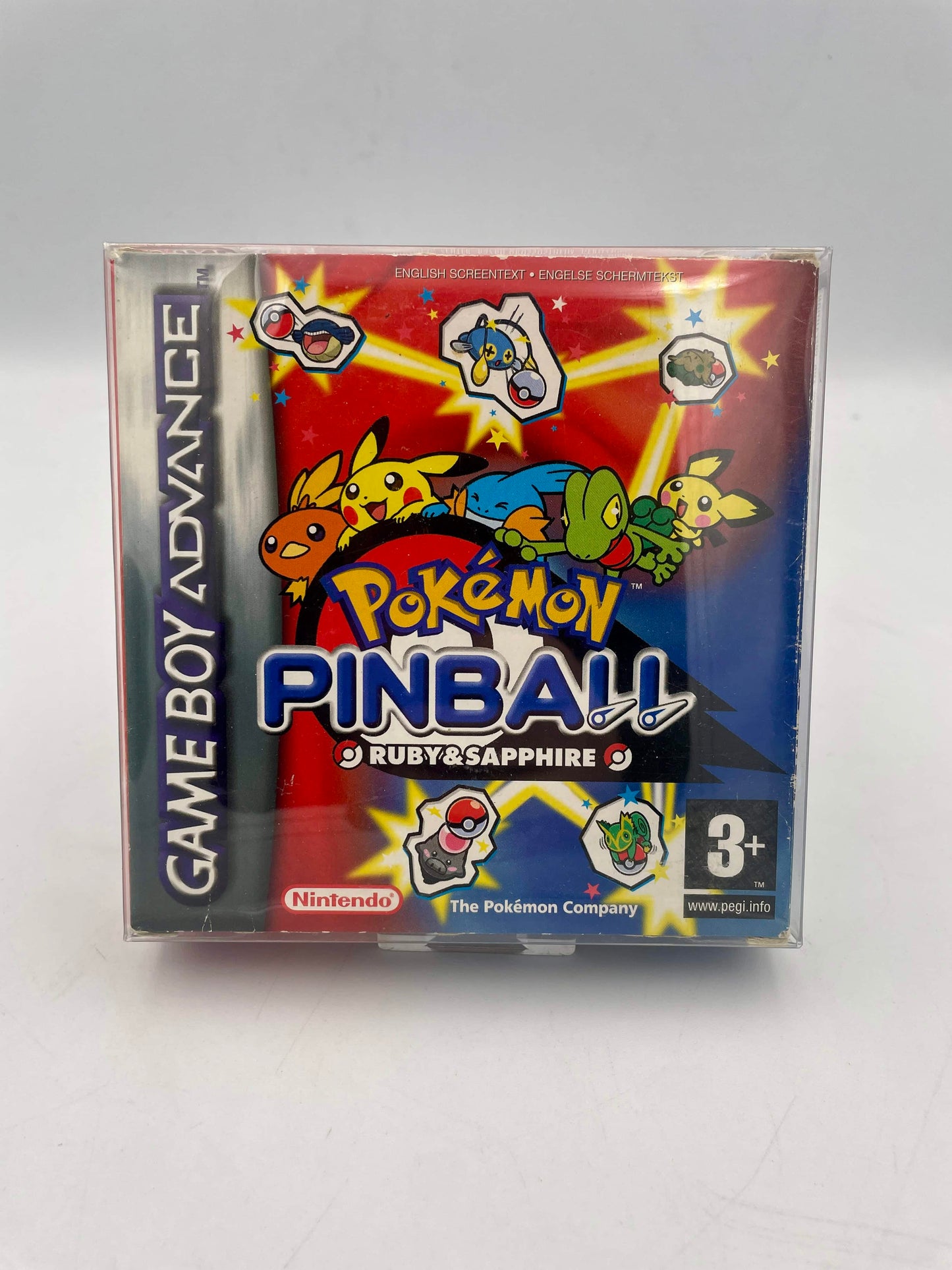 Pokémon Pinball Ruby & Sapphire Game Boy Advance game case on a white background