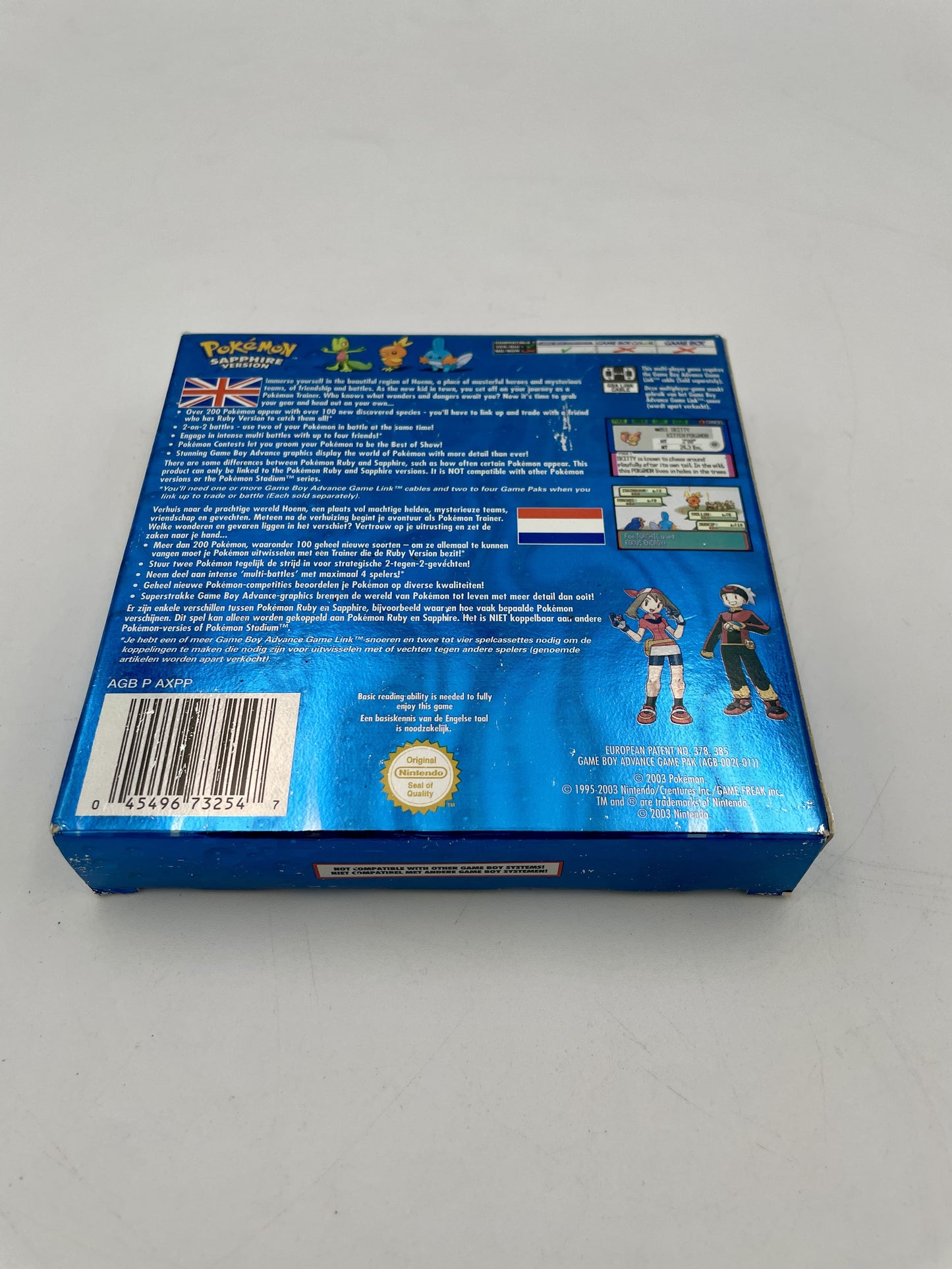 Nintendo Game Boy Advance Pokémon Sapphire Complete in Box – genuine boxed GBA Pokémon game with cartridge, box and inserts.