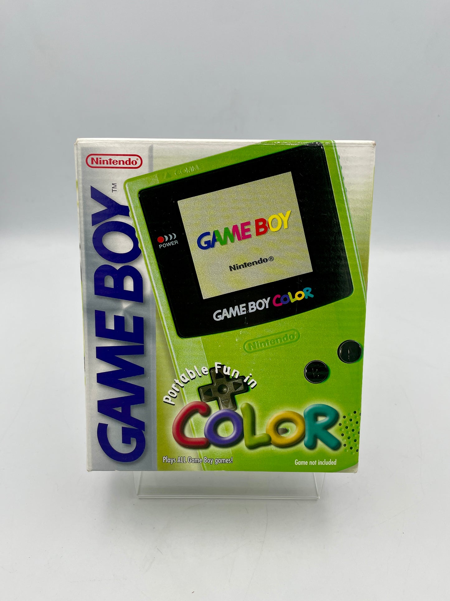 Green Nintendo Game Boy Color packaging on a white background