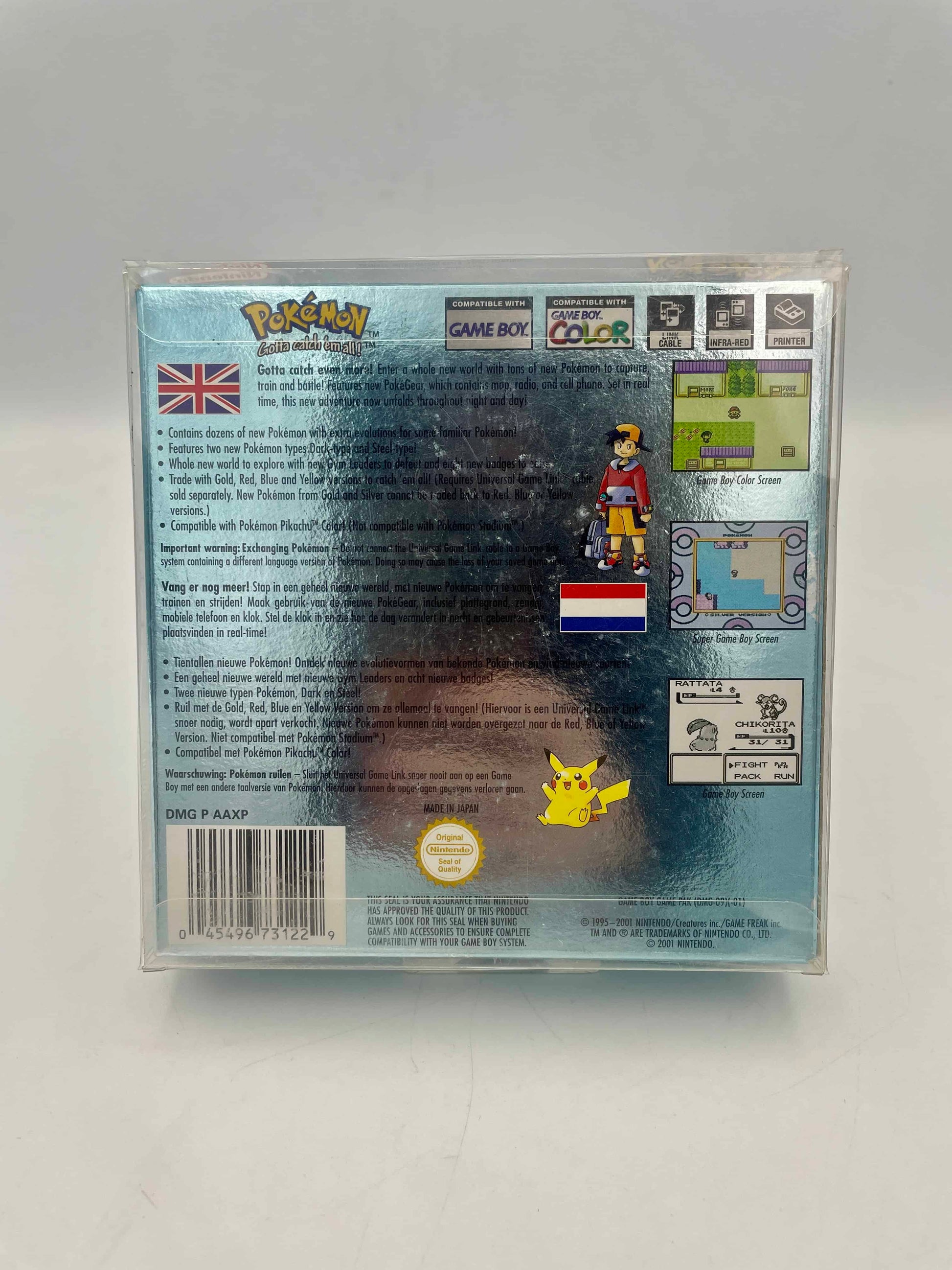 Pokémon Game Boy Color game case with Pokémon graphics on a gray background