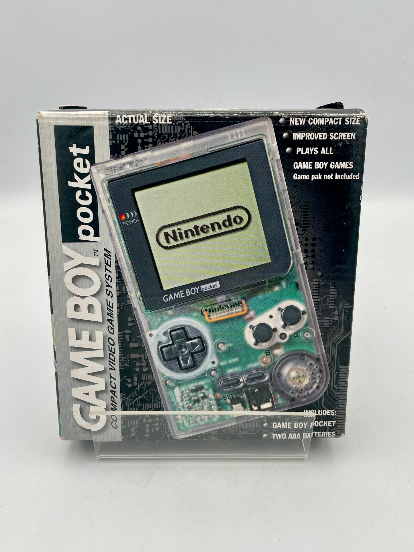 Nintendo Game Boy Pocket console in packaging on a white background
