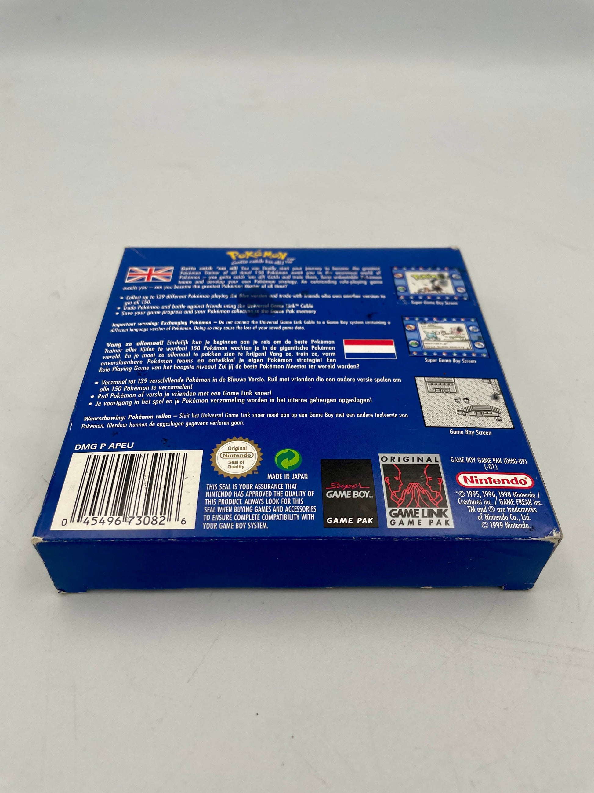 Back view of a blue Game Boy Advance SP game console packaging with Nintendo branding.
