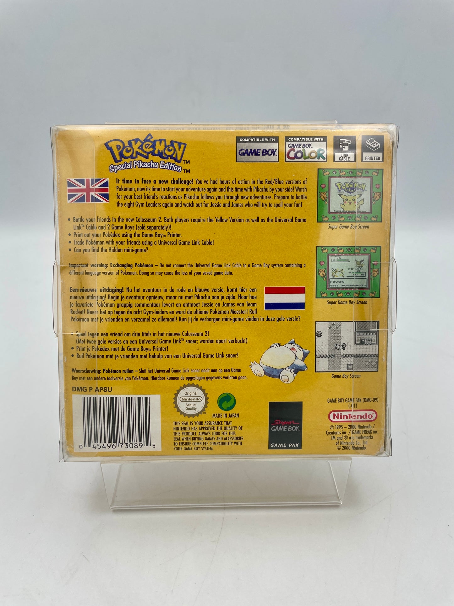 Back of a Pokémon Game Boy Color game case with text and graphics.