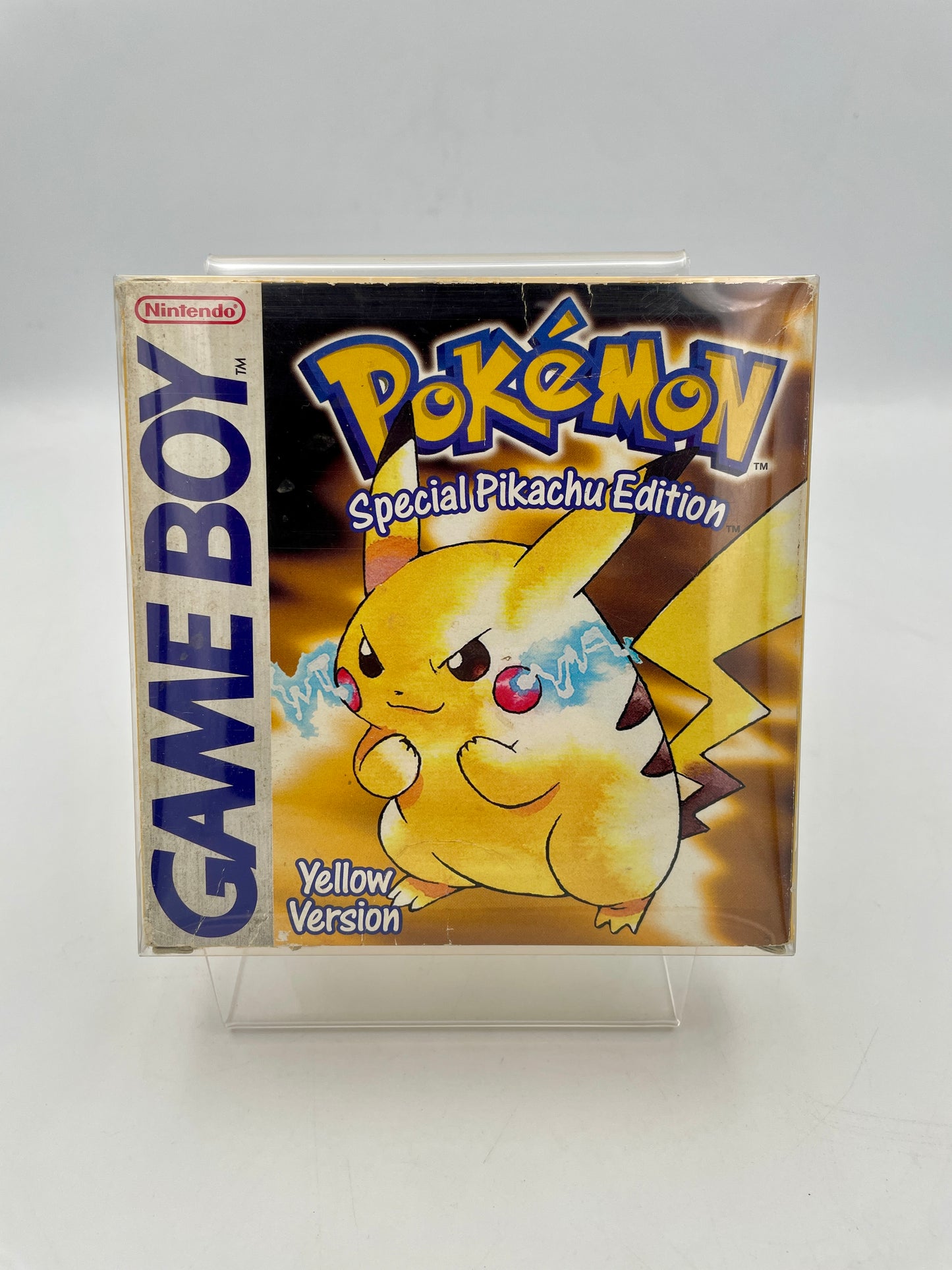 Pokémon Game Boy Special Pikachu Edition packaging on a stand
