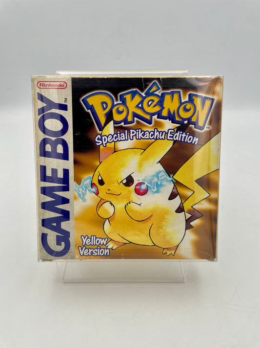 Pokémon Game Boy Special Pikachu Edition packaging on a stand