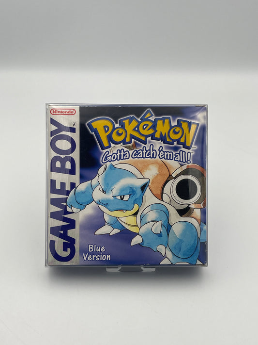 Pokémon Game Boy Blue Version packaging on a white background