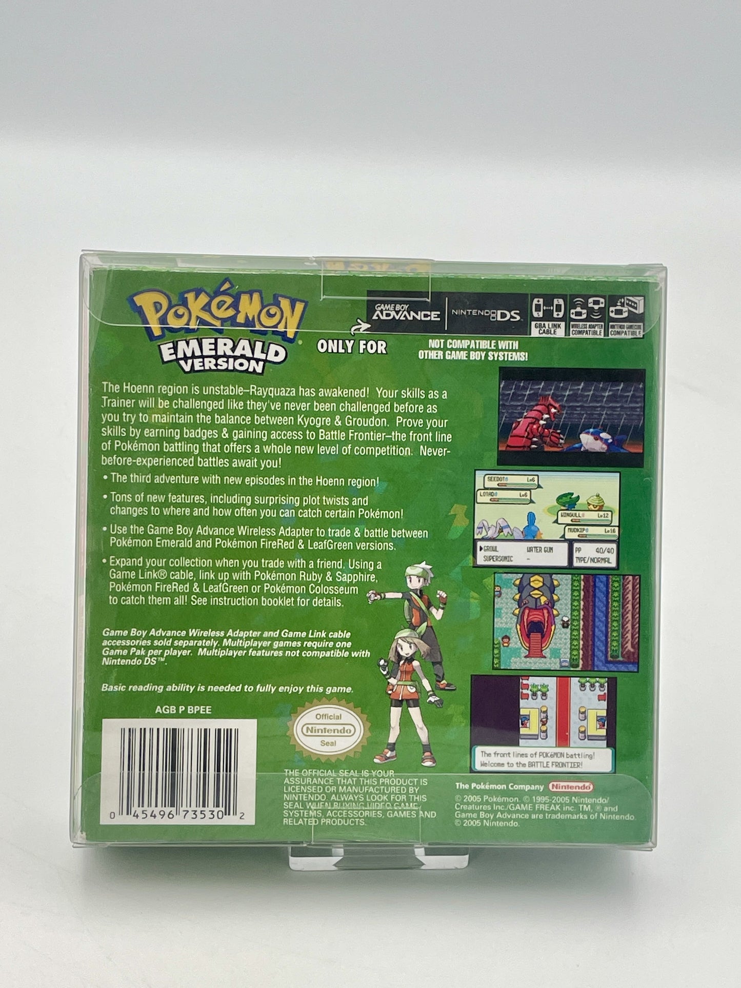 Pokémon Emerald Version game case on a white background