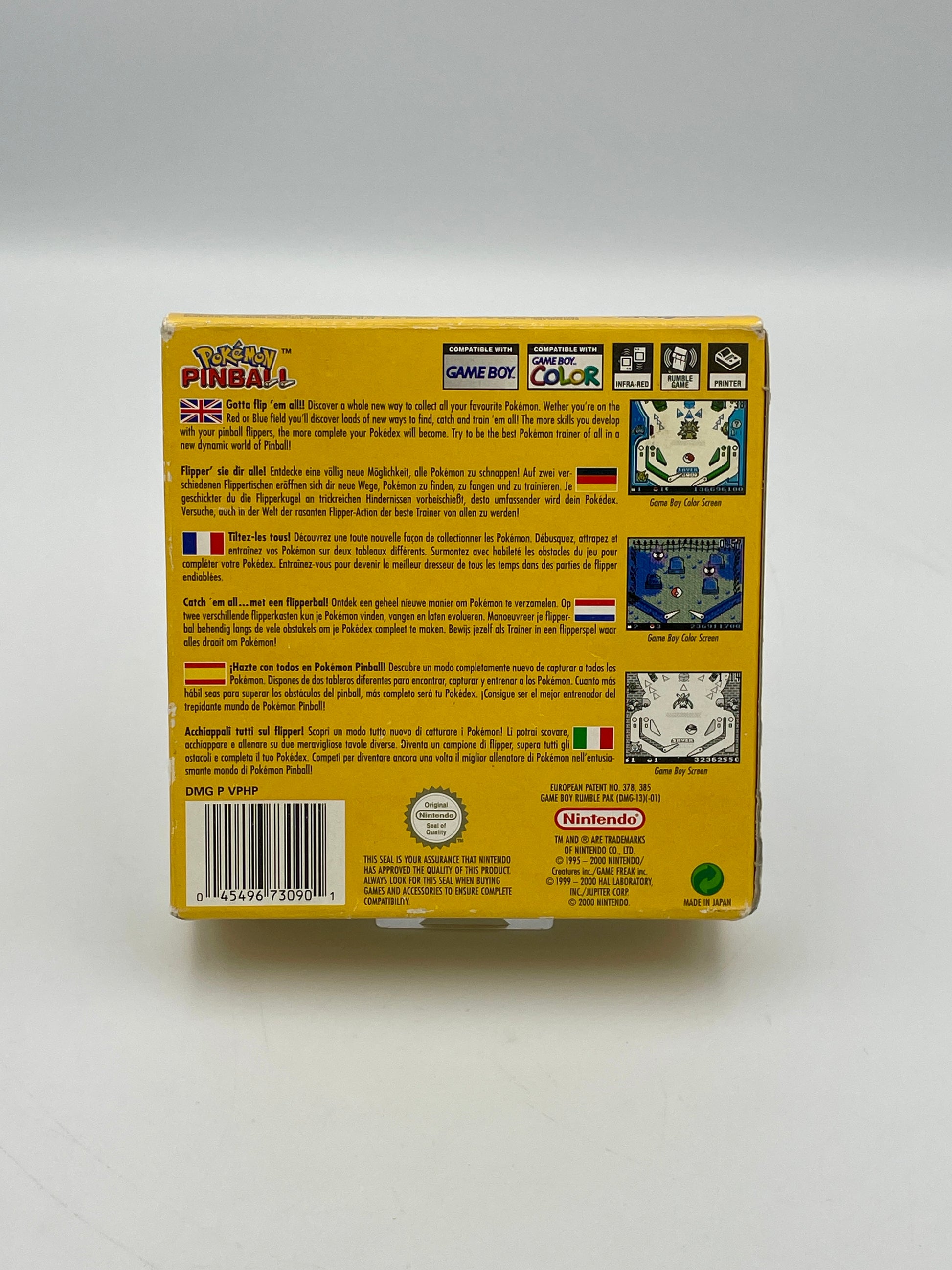 Back of a Game Boy Color game case with text and graphics on a white background