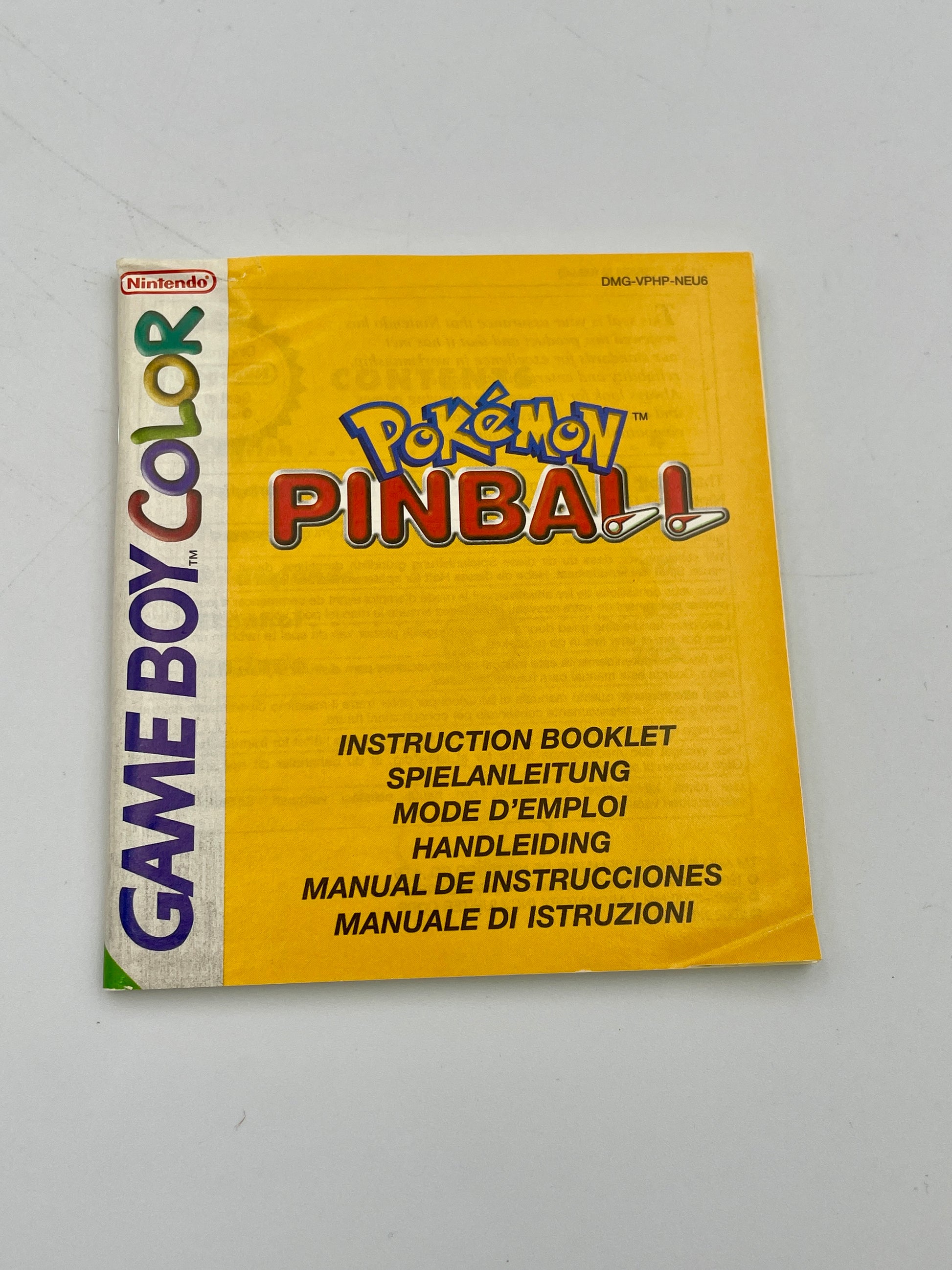 Pokémon Pinball Game Boy Color instruction booklet on a gray background