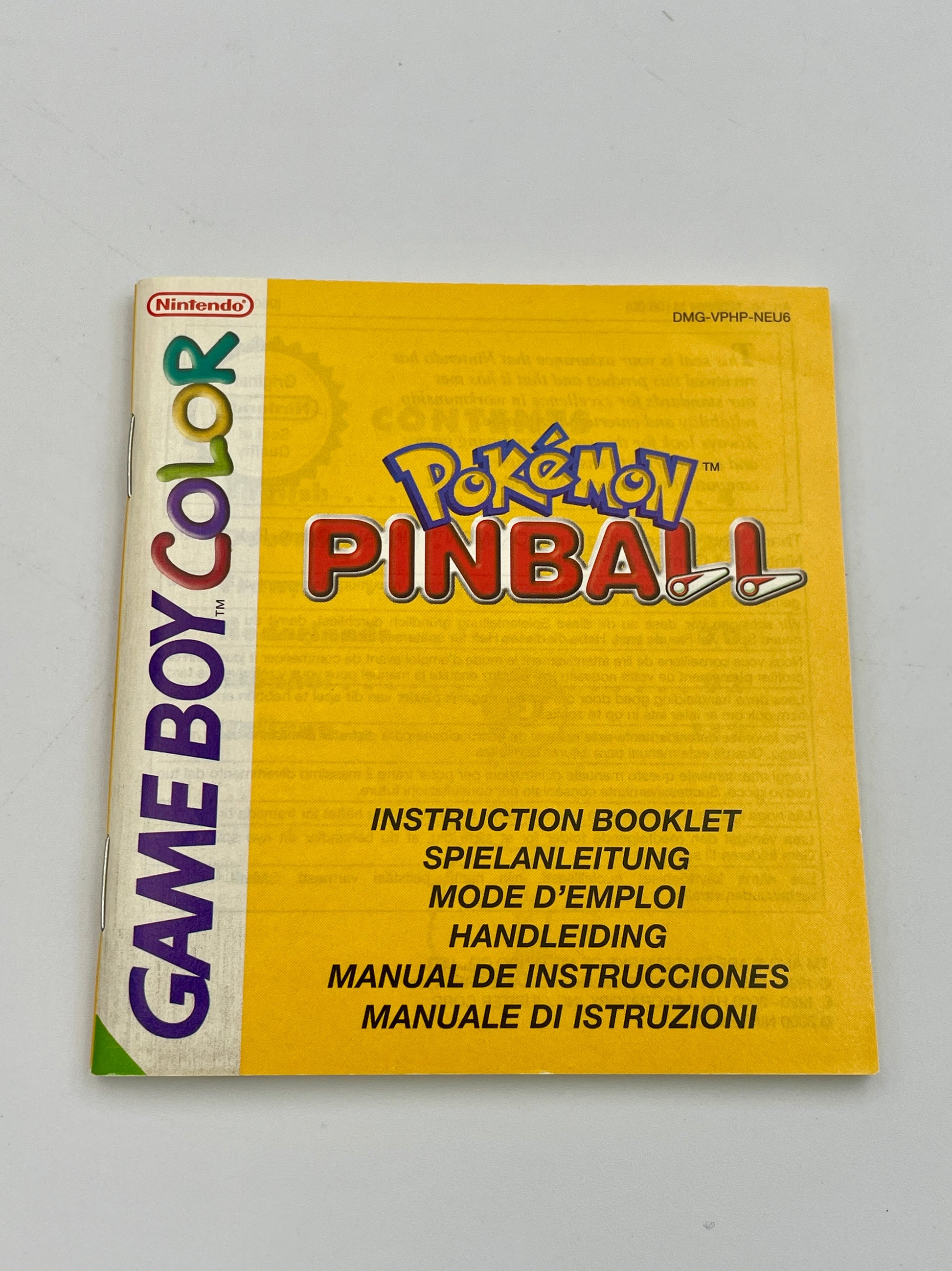 Instruction booklet for Pokémon Pinball on Game Boy Color with Nintendo logo