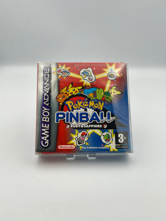 Pokémon Pinball Ruby & Sapphire Game Boy Advance cartridge on a white background