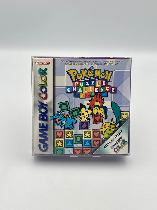 Pokémon Puzzle Challenge Game Boy Color game case on a white background