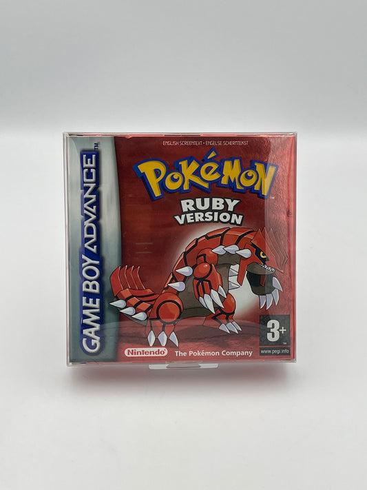 Pokémon Ruby Version Game Boy Advance packaging on a white background