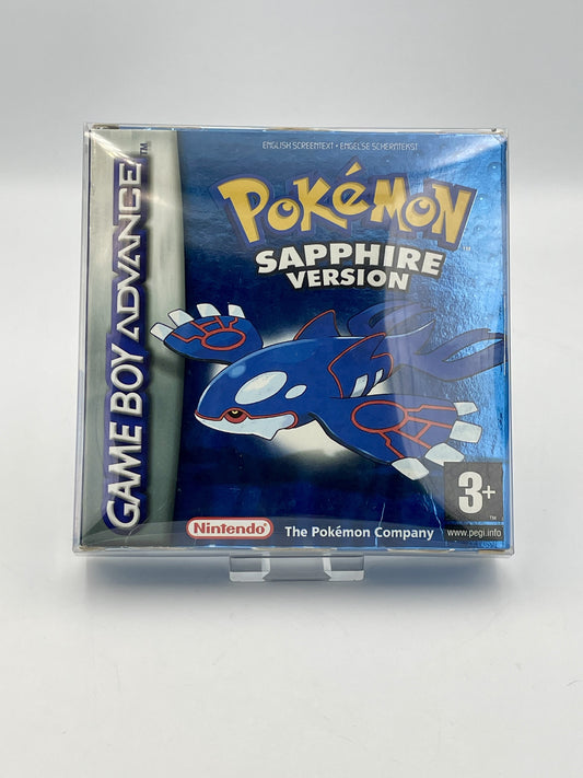 Pokémon Sapphire Version Game Boy Advance packaging on a white background