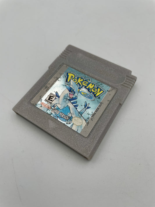 Gray game cartridge with 'Pokémon' branding on a gray background