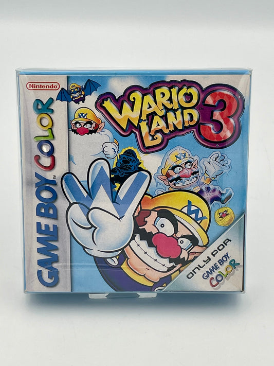 Wario Land 3 Game Boy Color packaging with Wario character on a white background