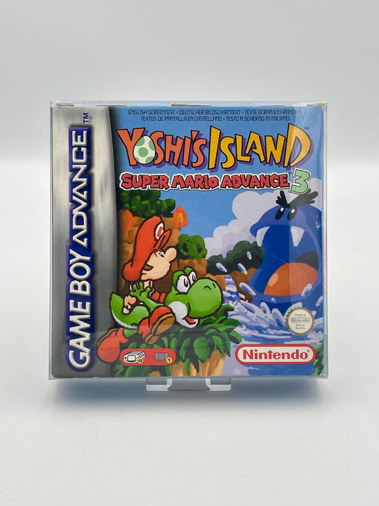 Game Boy Advance cartridge for 'Yoshi's Island: Super Mario Advance 3' on a gray background